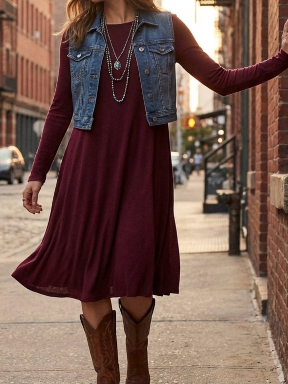 Old Navy | Rich Burgundy Red Long Sleeve Crew Neck Midi Dress Size Medium Tall - Picture 8 of 11